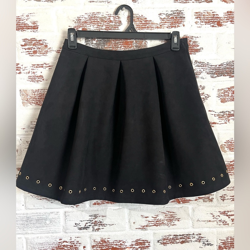 Blue Rain Skirt Black Suede A Line Whimsical Goth Whimsigoth Flare Lined Sz L